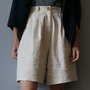 Harly Jae Beige Linen Blend Pleated Tailored Shorts